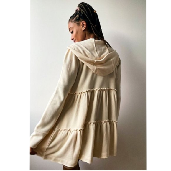 Free People Tops - Free People Tiered Trapeze Zip-Up Hoodie Cardigan Tan